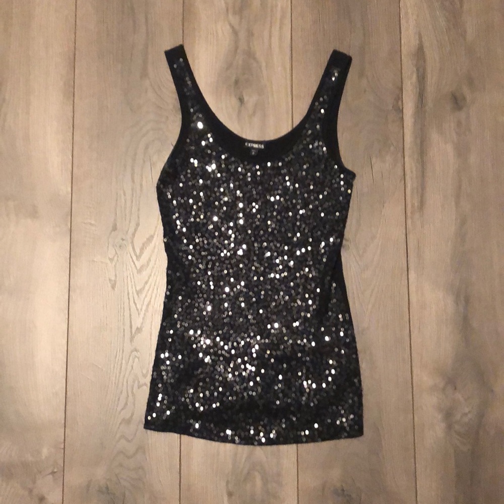 Express Sequin Embellished Sparkle Tank Top